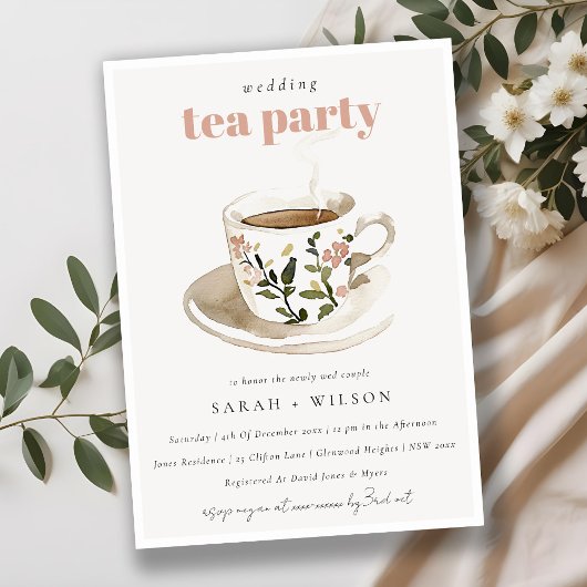 Invitation Classy Pastel Floral Tea Cup Wedding Tea Party 