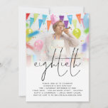 Invitation Classy Photo Overlay Script 80th Birthday Party<br><div class="desc">Classy Photo Overlay Script 80th Birthday Party. Moderne minimaliste pour votre fête du quatre-vingtième anniversaire,  avec un élégant scénario pour le titre. Remplacez simplement l'exemple de photo par votre préféré et personnalisez le reste du texte au besoin</div>