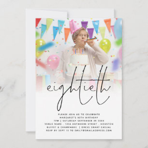 Invitation Classy Photo Overlay Script 80th Birthday Party