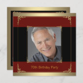 Invitation Classy Red, Black et Gold 70e anniversaire fête (Devant / Derrière)