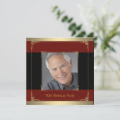 Invitation Classy Red, Black et Gold 70e anniversaire fête (Debout devant)