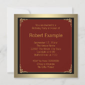 Invitation Classy Red, Black et Gold 70e anniversaire fête (Dos)