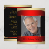 Invitation Classy Red, Black et Gold 70e anniversaire fête (Devant / Derrière)