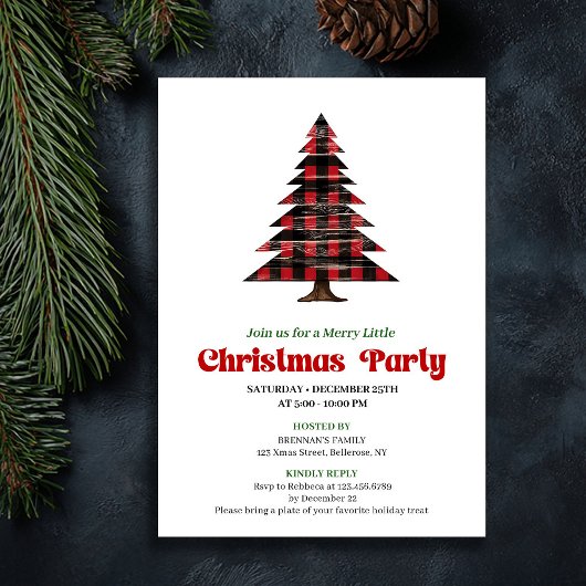 Invitation Classy Red Black Plaid Festive Editable Invite