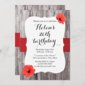 Invitation Classy Red Hibiscus Wood Arrière - plan fête d'ann (Devant / Derrière)