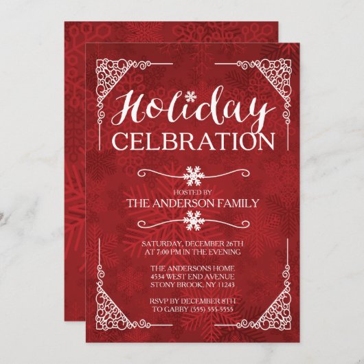 Invitation Classy Red Snowflake Fête de fête (Devant / Derrière)