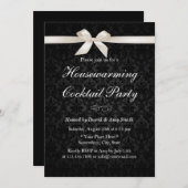 Invitation Classy Ribbon noir Damas foncé Fête de chauffage d (Devant / Derrière)