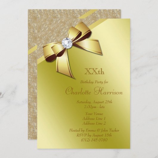 Invitation Classy Romantic Gold fête d'anniversaire (Devant / Derrière)