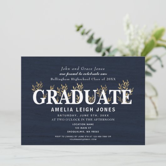 Invitation Classy Rustic Gold Leaf (Debout devant)