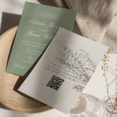 Invitation Classy Sage Green Boho Modern QR Code Wedding