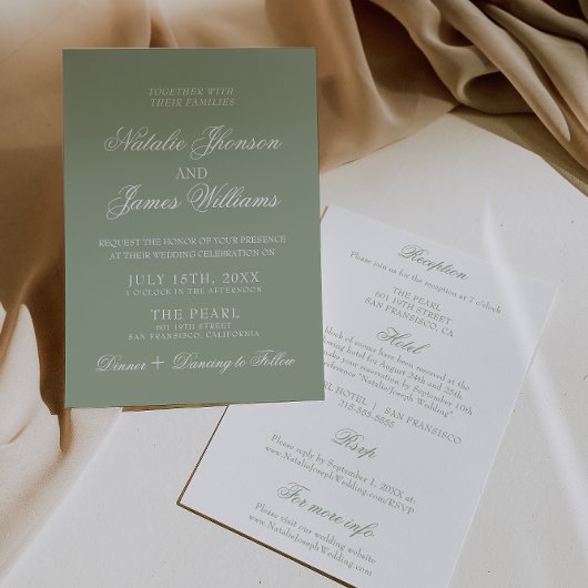 Invitation Classy Sage Green Luxury Boho All In One Wedding
