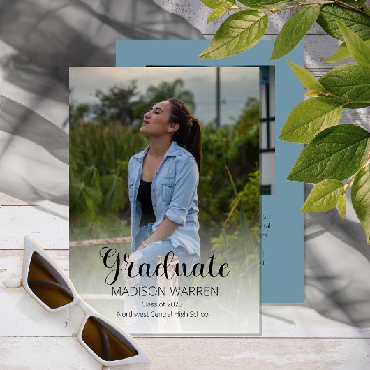 Invitation Classy Script Graduate Deux Photo Graduate Bleu