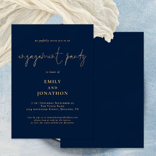 Invitation Classy Script Marine Gold Engagement Party