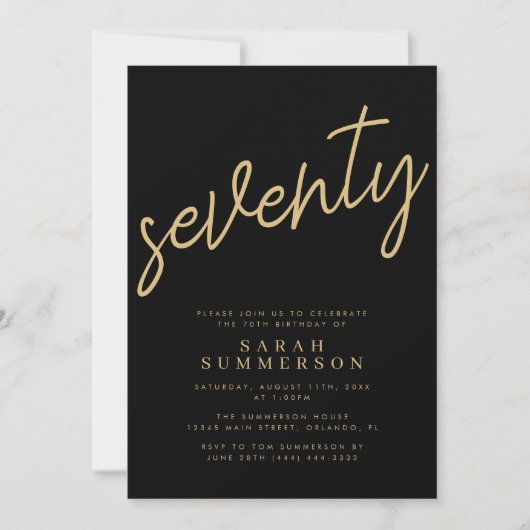 Invitation Classy Script Seventy Black Gold 70th Birthday (Devant)
