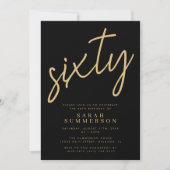 Invitation Classy Script Sixty Black Gold 60th Birthday Party (Devant)