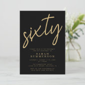 Invitation Classy Script Sixty Black Gold 60th Birthday Party (Debout devant)