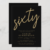 Invitation Classy Script Sixty Black Gold 60th Birthday Party (Devant / Derrière)