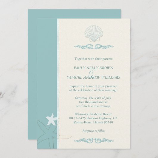 Invitation Classy Sea Critters Mariage de plage (Devant / Derrière)