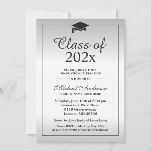 Invitation Classy Silver Gradient Classe De Graduation Party (Devant)