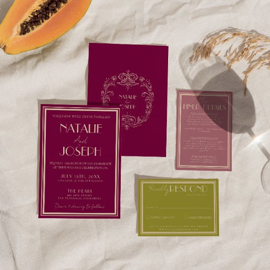 Invitation Classy Wine Dusty Rose Old Money Retro Wedding