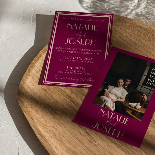 Invitation Classy Wine Old Money Luxury Retro Photo Wedding