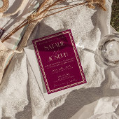 Invitation Classy Wine Old Money Retro Photo QR Code Wedding