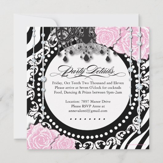 Invitation Classy Zebra Imprimer - Ado Birthday Party Invitat (Dos)