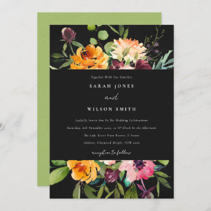 INVITATION CLAVIER BLACK ROSE JAUNE ORANGE MARIAGE FLORAL