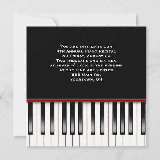 Invitation Clavier du considérant de piano (Devant)