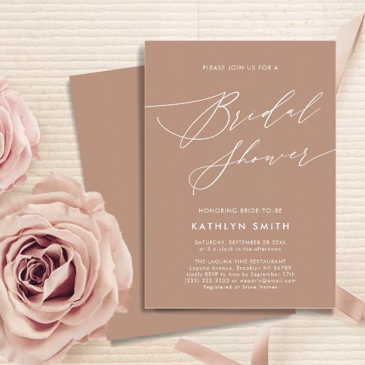 Invitation Clay Élégant Script Moderne Fête des mariées simpl