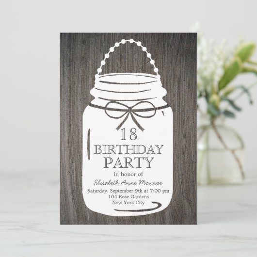 Invitation Clay Rustic Mason Jar 18e anniversaire (Debout devant)