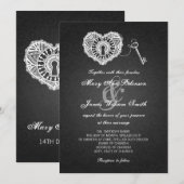 Invitation Clé De Mariage Élégante À Mon Coeur Noir (Devant / Derrière)
