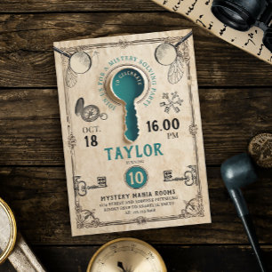 Invitation Clé de salle d'évasion sarcelle rétro Mystère Réso