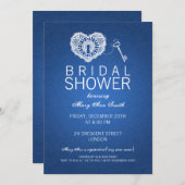 Invitation Clé élégante de Fête de la mariée à mon bleu de (Devant / Derrière)