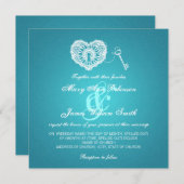 Invitation Clé élégante de mariage à ma turquoise de coeur (Devant / Derrière)
