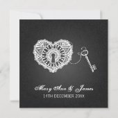 Invitation Clé élégante de mariage à mon noir de coeur (Dos)