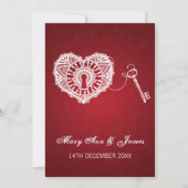Invitation Clé élégante de mariage à mon rouge de coeur (Dos)