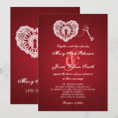 Invitation Clé élégante de mariage à mon rouge de coeur (Devant / Derrière)