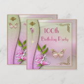 Invitation Clé glamour, Magnolia et Papillon 100e anniversair (Devant / Derrière)