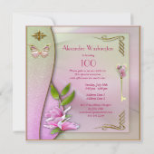 Invitation Clé glamour, Magnolia et Papillon 100e anniversair (Dos)