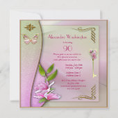 Invitation Clé glamour, Magnolia et Papillon 90e anniversaire (Dos)