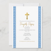 Invitation Clé grecque Bleue Baptême de bébé orthodoxe (Devant)