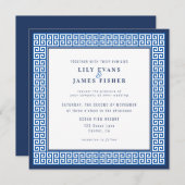 Invitation Clé grecque bleue méditerranéenne (Devant / Derrière)