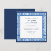 Invitation Clé grecque bleue méditerranéenne (Devant / Derrière)