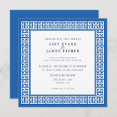 Invitation Clé grecque bleue méditerranéenne (Devant / Derrière)