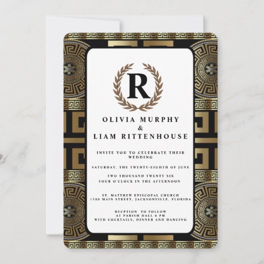 Invitation Clé grecque classique formelle de couronne de laur (Devant)