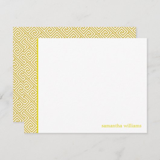Invitation Clé grecque jaune vif Motif de remerciement Notes (Devant / Derrière)