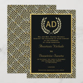 Invitation Clé grecque noire, or et mariage de couronne de la (Devant / Derrière)