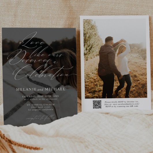 Invitation Clean Classic Modern Script QR Code Mariage photo