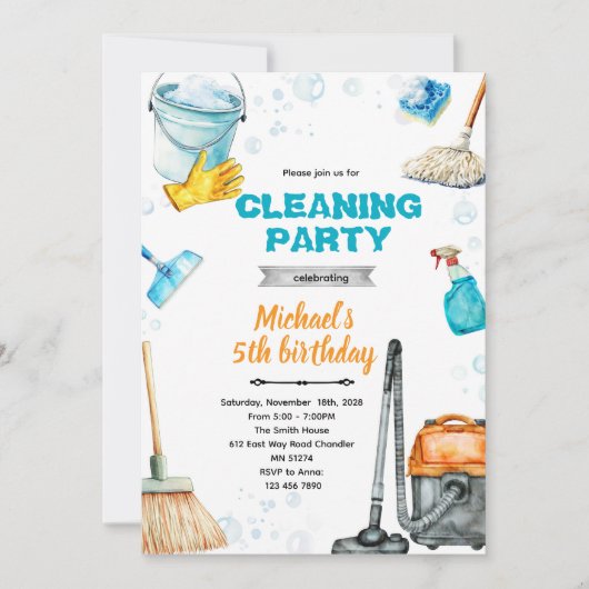 Invitation Cleaning birthday party invite (Devant)